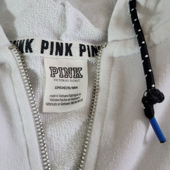 PINK Pullover Quarter Zipper Hoodie Pockets Block Color Black White Womens Small - Picture 7 of 14